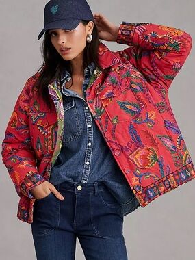 Farm Rio Mixed Prints Tapestry Reversible Puffer Jacket